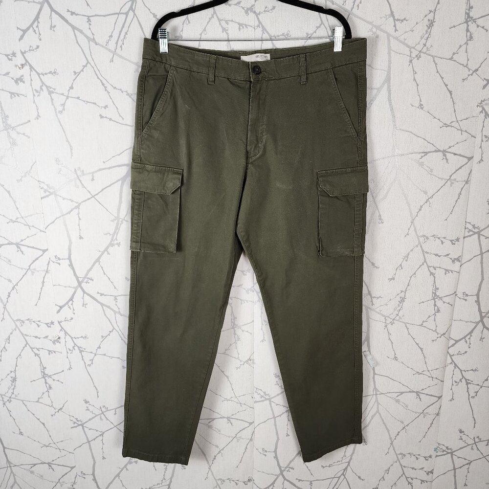 Selected Homme Army Green Organic Cotton Stretch Cargo Trousers